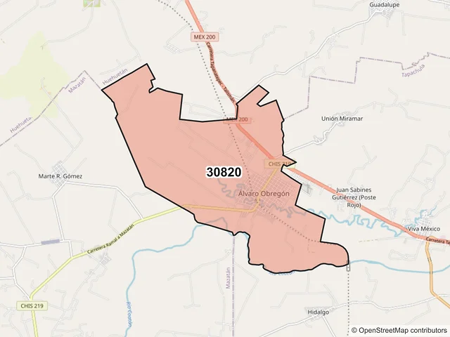 Mapa del código postal 30820, Tapachula, Chiapas
