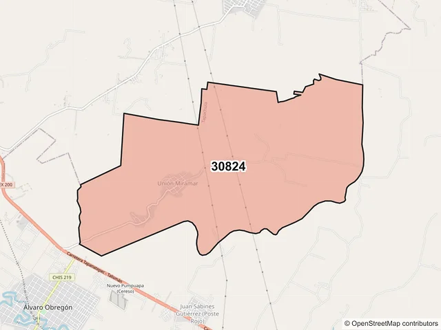 Mapa del código postal 30824, Tapachula, Chiapas