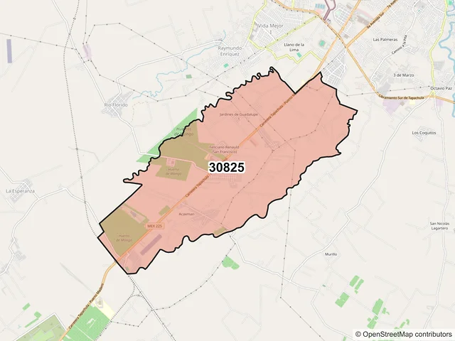 Mapa del código postal 30825, Tapachula, Chiapas