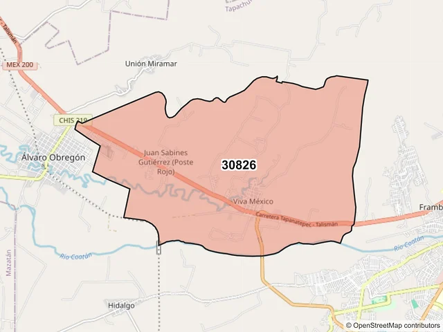 Mapa del código postal 30826, Tapachula, Chiapas