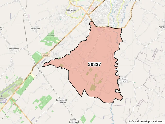 Mapa del código postal 30827, Tapachula, Chiapas