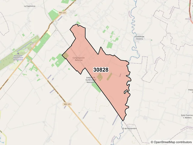 Mapa del código postal 30828, Tapachula, Chiapas