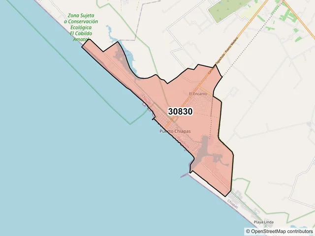 Mapa del código postal 30830, Tapachula, Chiapas