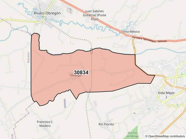 Mapa del código postal 30834, Tapachula, Chiapas