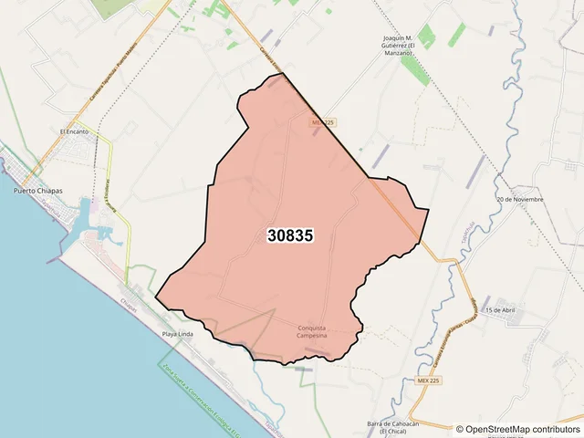 Mapa del código postal 30835, Tapachula, Chiapas