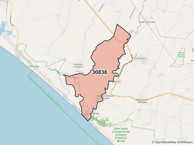 Mapa del código postal 30838, Tapachula, Chiapas