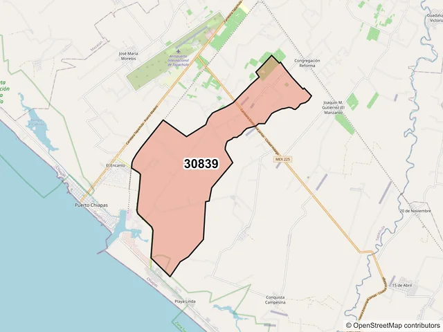Mapa del código postal 30839, Tapachula, Chiapas