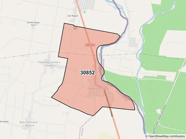 Mapa del código postal 30852, Frontera Hidalgo, Chiapas