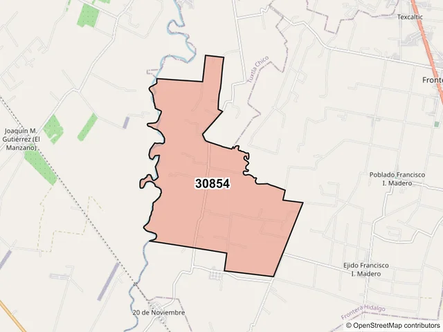 Mapa del código postal 30854, Frontera Hidalgo, Chiapas