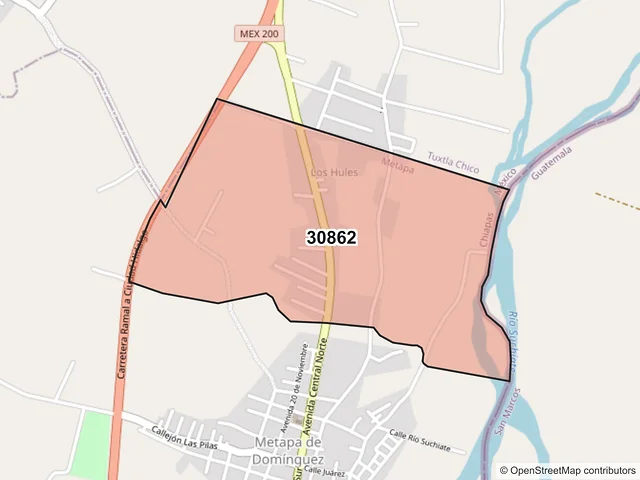 Mapa del código postal 30862, Metapa, Chiapas