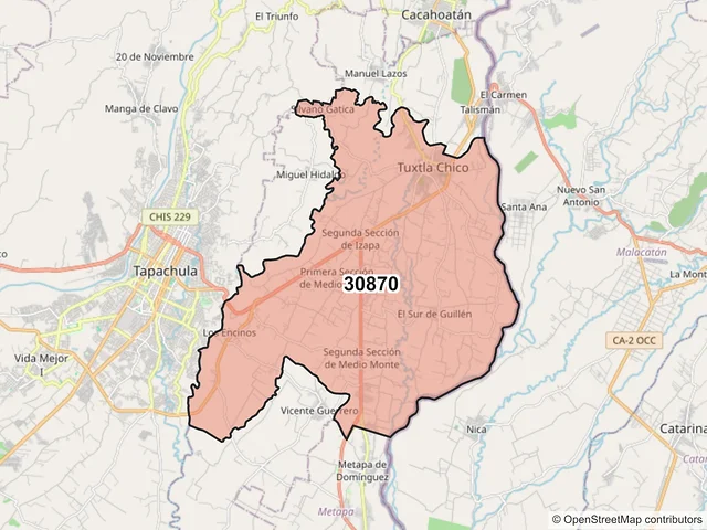 Mapa del código postal 30870, Tuxtla Chico, Chiapas