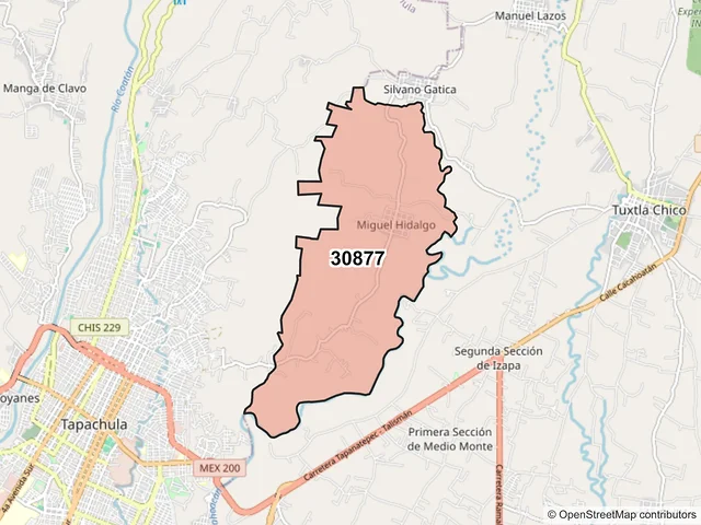 Mapa del código postal 30877, Tuxtla Chico, Chiapas