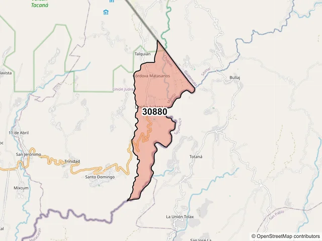 Mapa del código postal 30880, Unión Juárez, Chiapas