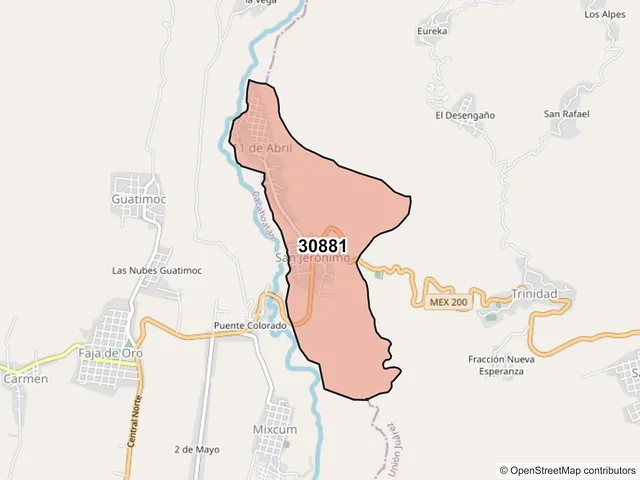 Mapa del código postal 30881, Unión Juárez, Chiapas