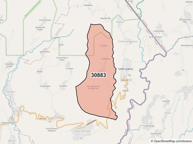 Mapa del código postal 30883, Unión Juárez, Chiapas