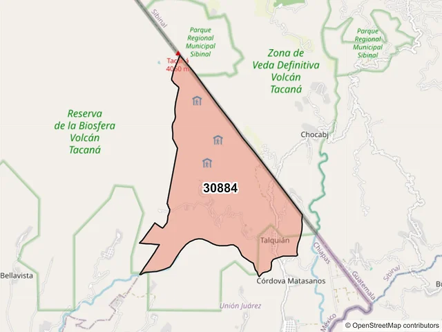 Mapa del código postal 30884, Unión Juárez, Chiapas