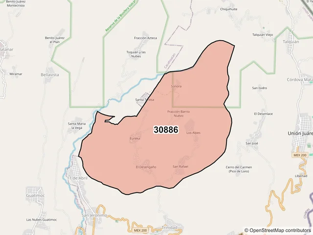 Mapa del código postal 30886, Unión Juárez, Chiapas