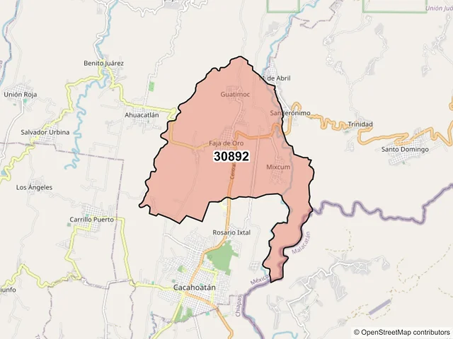 Mapa del código postal 30892, Cacahoatán, Chiapas