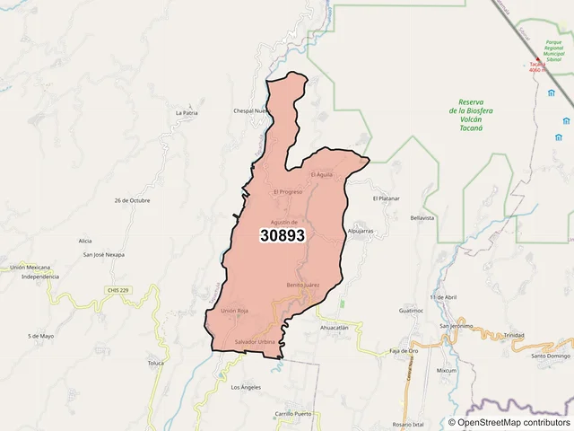 Mapa del código postal 30893, Cacahoatán, Chiapas