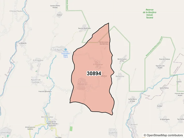 Mapa del código postal 30894, Cacahoatán, Chiapas