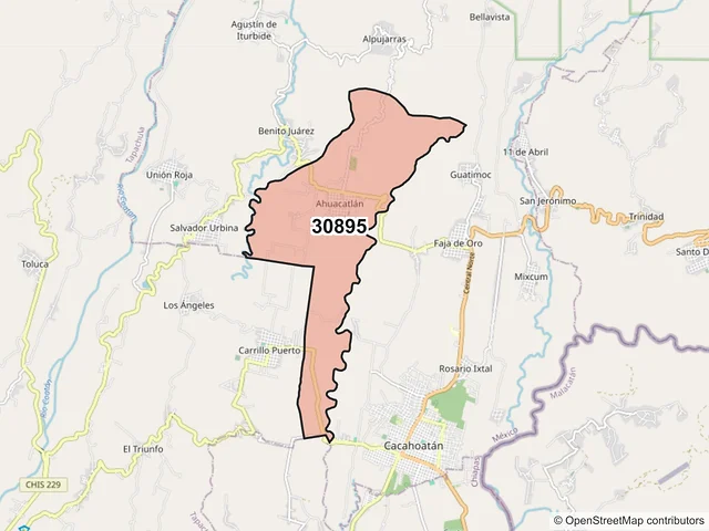 Mapa del código postal 30895, Cacahoatán, Chiapas