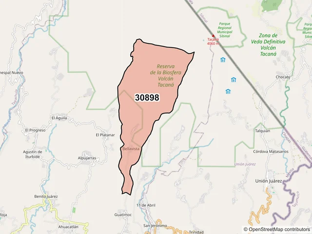 Mapa del código postal 30898, Cacahoatán, Chiapas