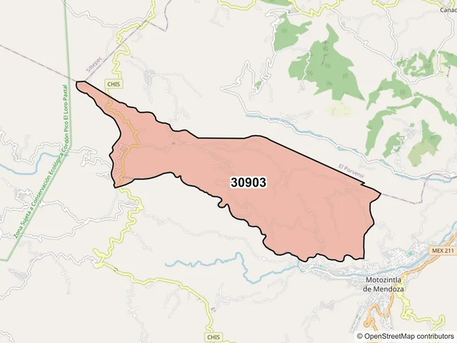 Mapa del código postal 30903, Motozintla, Chiapas