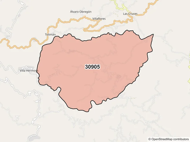 Mapa del código postal 30905, Motozintla, Chiapas