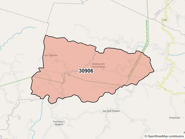 Mapa del código postal 30906, Motozintla, Chiapas