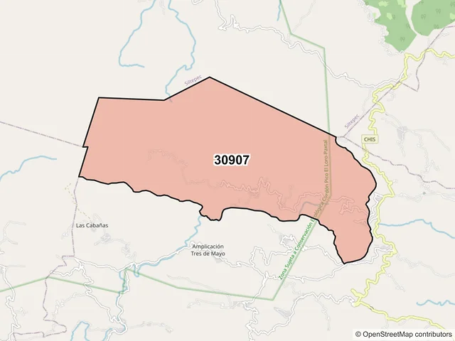 Mapa del código postal 30907, Motozintla, Chiapas