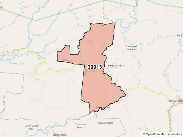 Mapa del código postal 30913, Motozintla, Chiapas