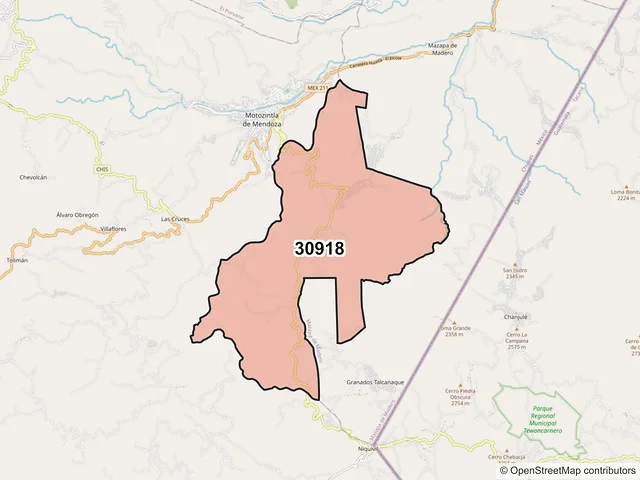 Mapa del código postal 30918, Motozintla, Chiapas