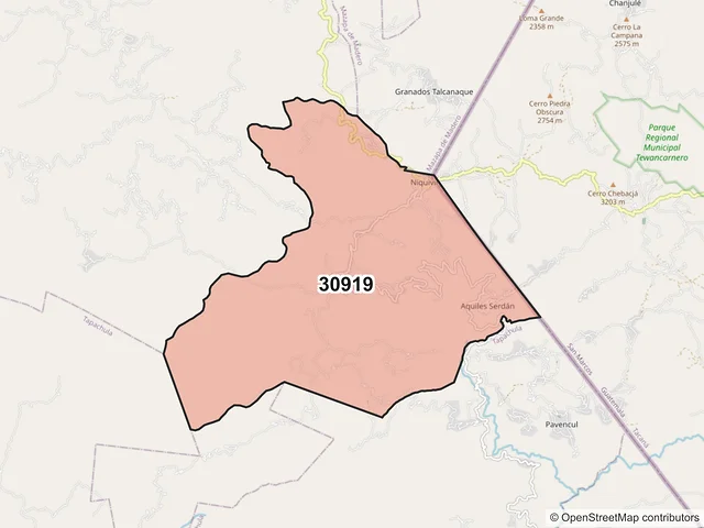 Mapa del código postal 30919, Motozintla, Chiapas