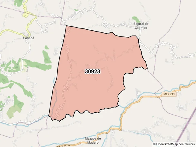 Mapa del código postal 30923, Mazapa de Madero, Chiapas