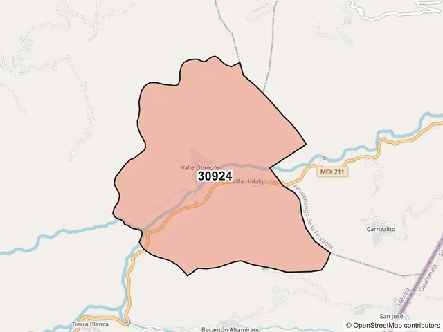 Mapa del código postal 30924, Mazapa de Madero, Chiapas