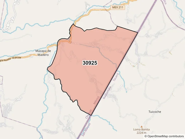 Mapa del código postal 30925, Mazapa de Madero, Chiapas