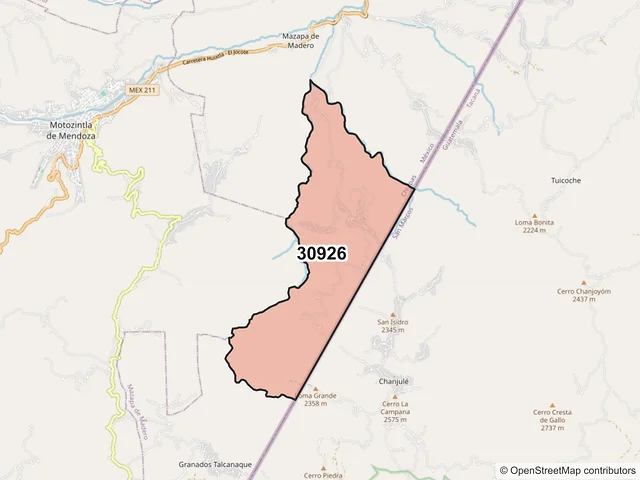 Mapa del código postal 30926, Mazapa de Madero, Chiapas