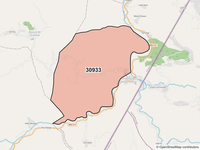 Mapa del código postal 30933, Amatenango de la Frontera, Chiapas