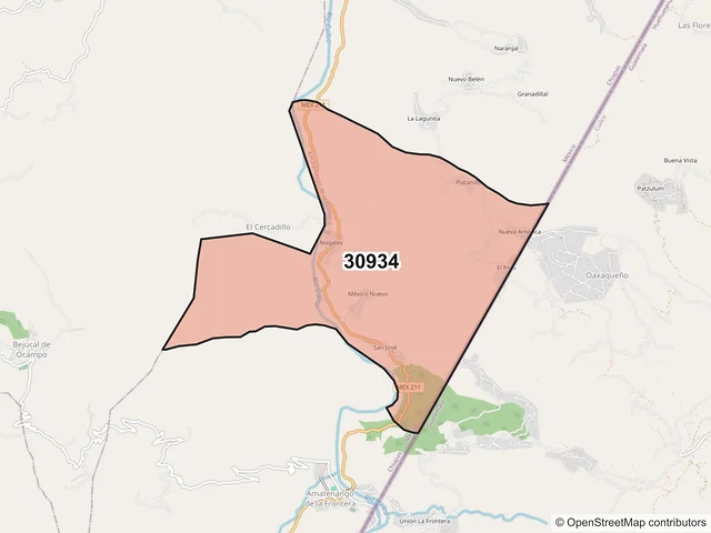 Mapa del código postal 30934, Amatenango de la Frontera, Chiapas