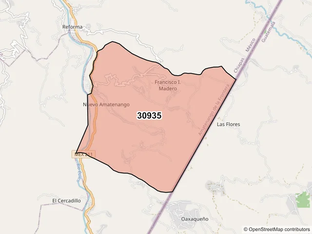 Mapa del código postal 30935, Amatenango de la Frontera, Chiapas