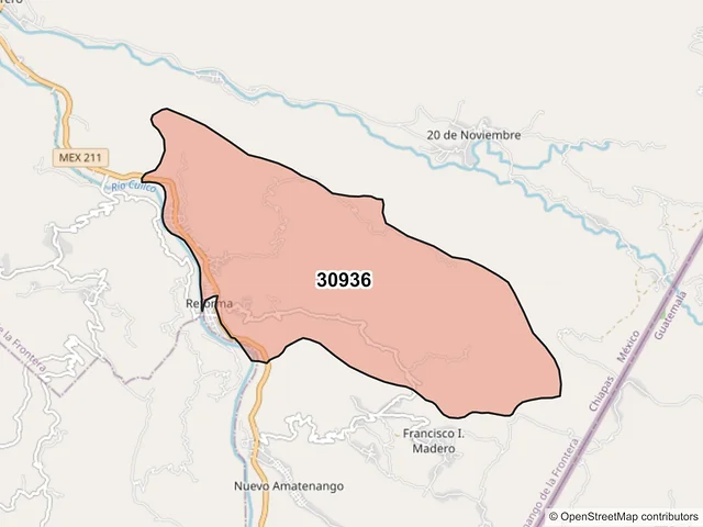 Mapa del código postal 30936, Amatenango de la Frontera, Chiapas