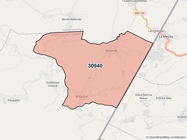 Mapa del código postal 30940, Amatenango de la Frontera, Chiapas