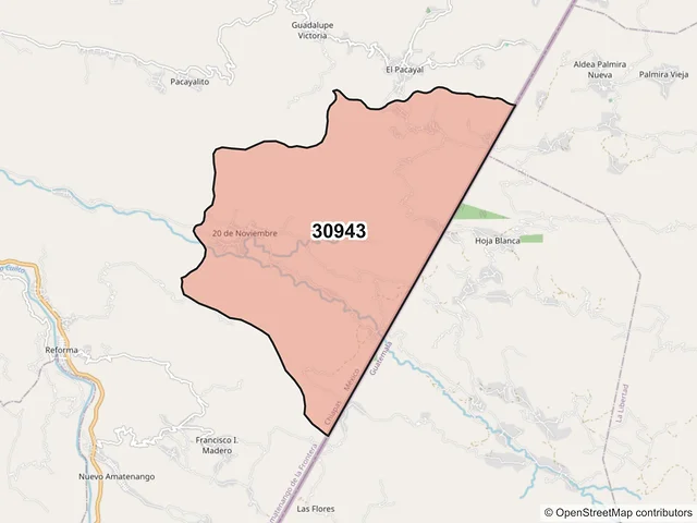 Mapa del código postal 30943, Amatenango de la Frontera, Chiapas