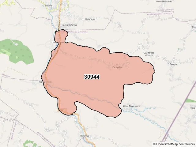 Mapa del código postal 30944, Amatenango de la Frontera, Chiapas
