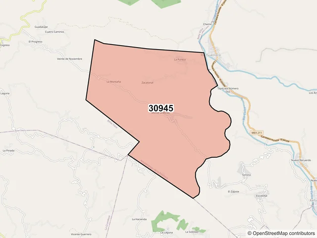 Mapa del código postal 30945, Amatenango de la Frontera, Chiapas