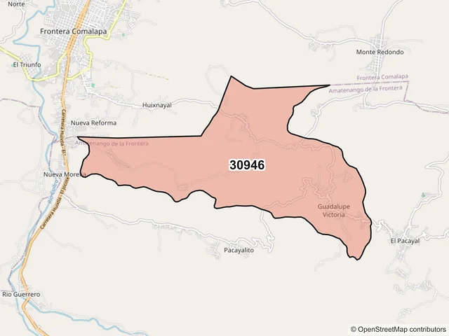 Mapa del código postal 30946, Amatenango de la Frontera, Chiapas