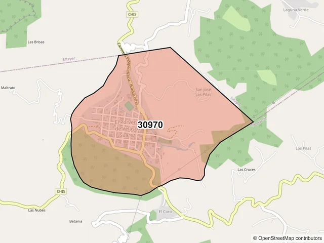Mapa del código postal 30970, El Porvenir, Chiapas