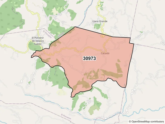 Mapa del código postal 30973, El Porvenir, Chiapas