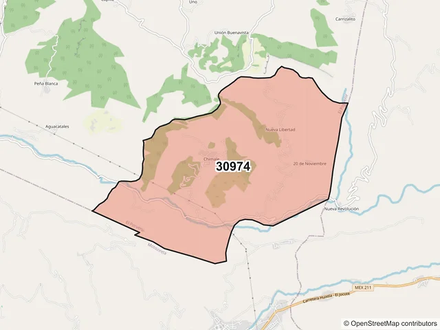 Mapa del código postal 30974, El Porvenir, Chiapas