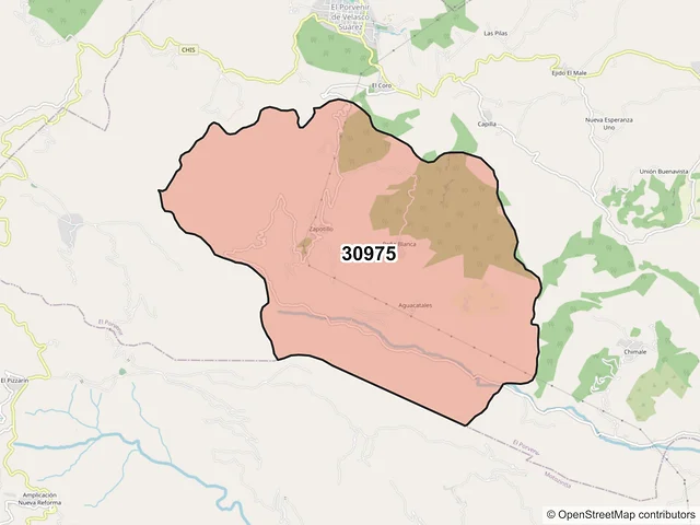 Mapa del código postal 30975, El Porvenir, Chiapas